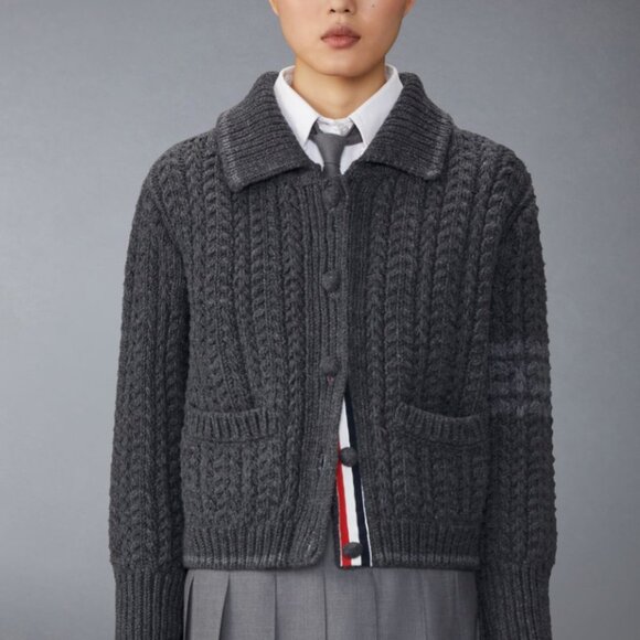 Merino Wool Chunky Links Stitch 4-Bar Polo Cardigan Jacket. No tags, worn once! - Picture 1 of 7